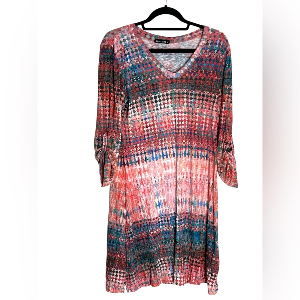 David Cline Multicolor Geometric Tunic Top